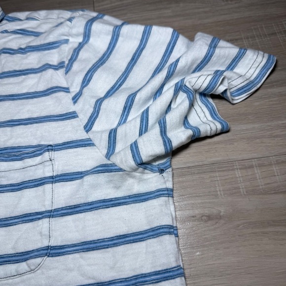 Faherty Brand Indigo Dyed Striped Short Sleeve Polo Casual Shirt Pocket Size L - Picture 7 of 9
